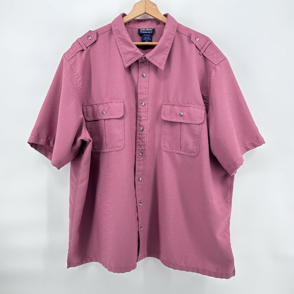 John‎ Blair Shirt Mens 3XL Coral Safari Utility Epaulet Button Up Textured Vtg